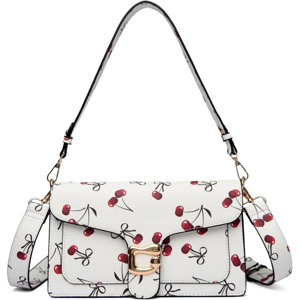 Women Cherry White Imported Leather Trendy Small Cross Body Evening Handbag - Picture 1 of 9